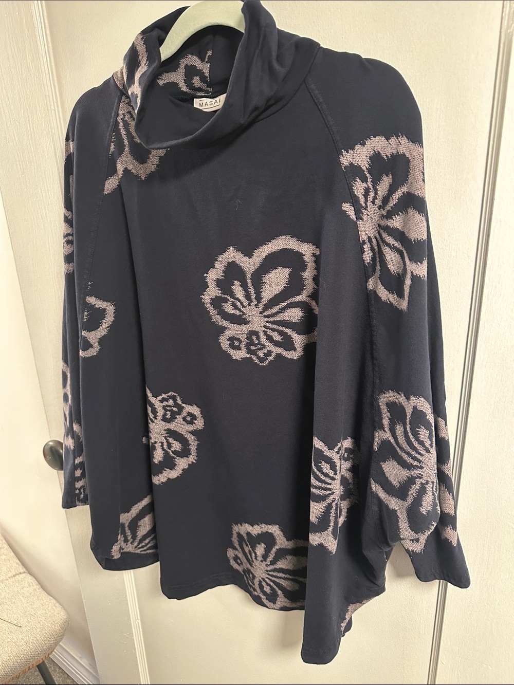 Masai Large Women's Navy Floral Turtleneck Pullover